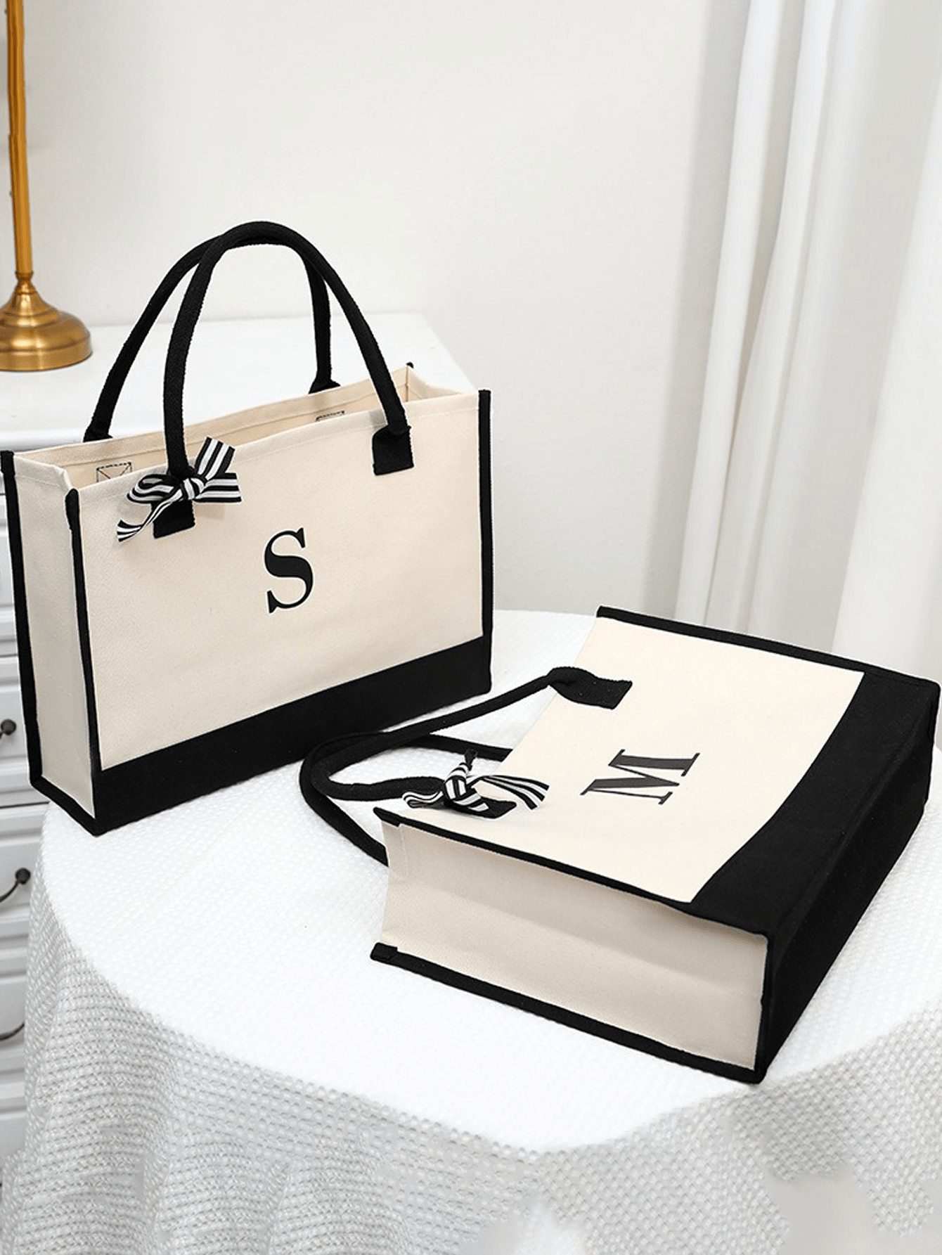 Letter Canvas Shoulder Tote Bag